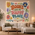 thumbnail image 1 of "Books Are My Happy Place" Floral Print in Vibrant Colors, Whimsical Retro for Book Lovers, Literary Wall Art Decor, Housewarming Gift, Tapestry Wall Hanging for Home Library and Bedroom, 1 of 7