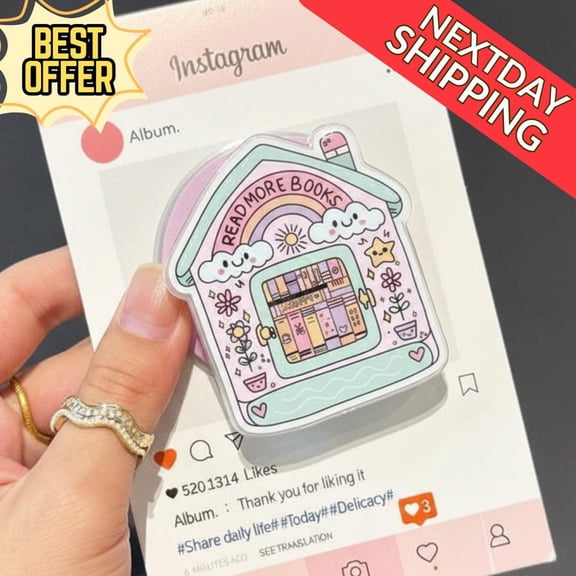 Books House MagSafe Phone Grip  Cute Book House Phone Holder with Rainbow & Books, Perfect for Book Lovers