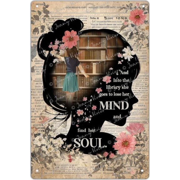 Books Into The Library Vintage Retro Metal Tin Sign Pub Bar Man Cave Club Decoration, Girl Love Books Vintage Wall Art, Book Lover, Book Dictionary, School Classroom Decor 5.5x8 Inches