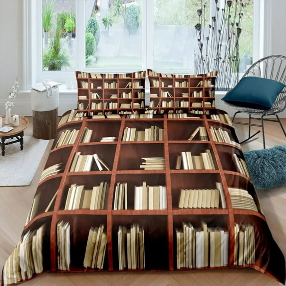 Books Lovers Gift Duvet Cover Set Full Size Readers and Literary Lover Bedding Sets Vintage Libraria