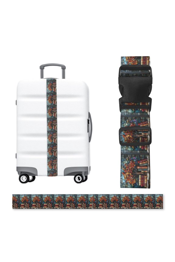 Books Lovers Stained Glass Art Adjustable Luggage Strap, 2-Inch Wide Heavy-Duty Suitcase Belt, Buckle Travel Bag Securing Band