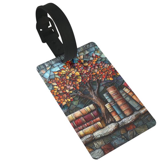 Books Lovers Stained Glass Art Luggage Tags Suitcases ID Baggage Identifier Card Name Tag for Travel Backpacks Gym Bags