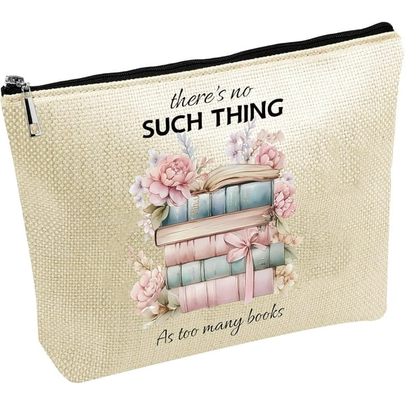Books Makeup Bags for Purse Multi-Function Canvas Cosmetic Bag Zipper Toiletry Travel Washing Bag Make Up Organizer Tool Pouch Storage Bags for Women Book Lovers Gifts 10x7Inch Polyester
