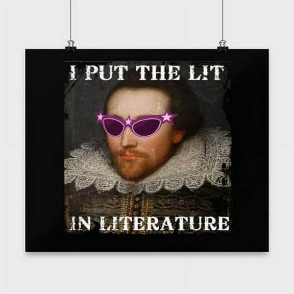 Books Poster, I Put The Lit In Literature, Poetry Wall Art Gift, Black 13x13in Poster