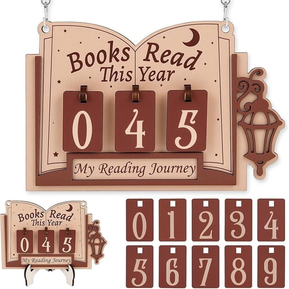 Books Read This Year Counter Wooden Bookshelf Counter Sign Tracker for Home Library Decor Teachers Writers Literary Fans