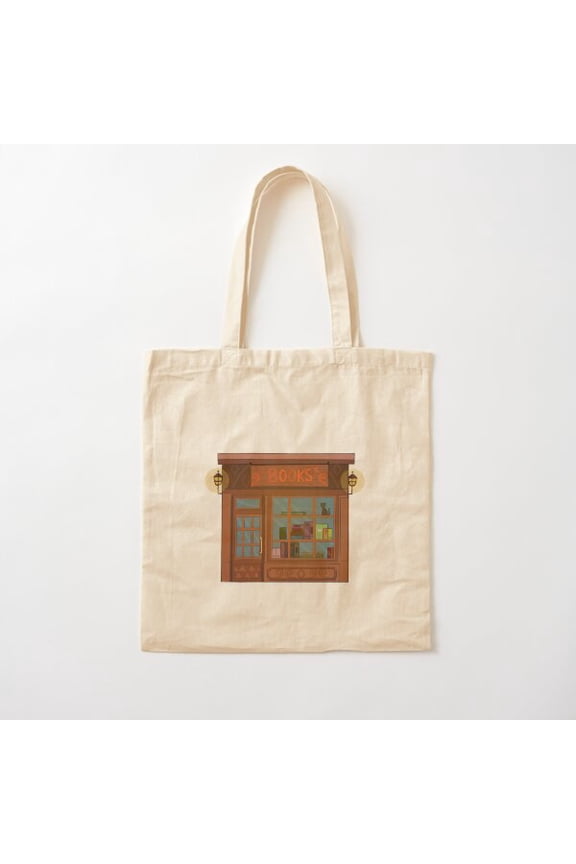 Books Store Front Canvas Tote Bags, Reusable Shopping Bag