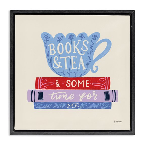 Stupell Industries Books Tea Time For Me Black Framed Floater Canvas Wall Art, design by Becky Thorns, 18 x 18