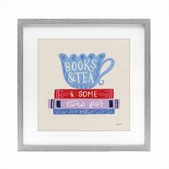 Stupell Industries Books Tea Time For Me Gray Framed Print Under Glass, design by Becky Thorns, 16 x 16