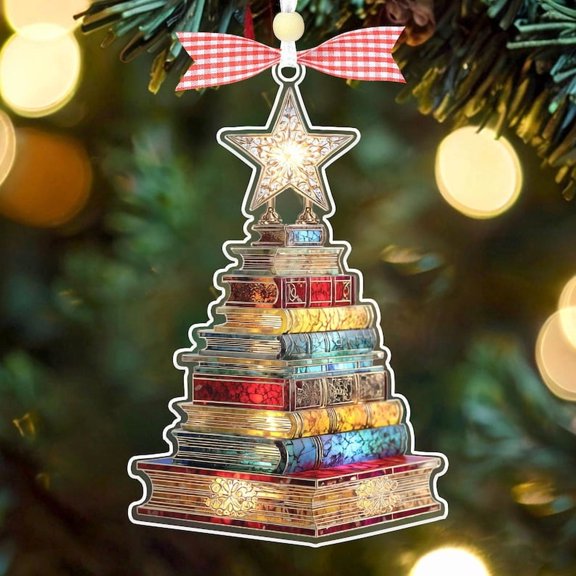 Books Tree Christmas Ornament – Book Lover & Bookworm Gift, Bookish Holiday Decoration, Librarian or Book Club Ornament, Reader Keepsake