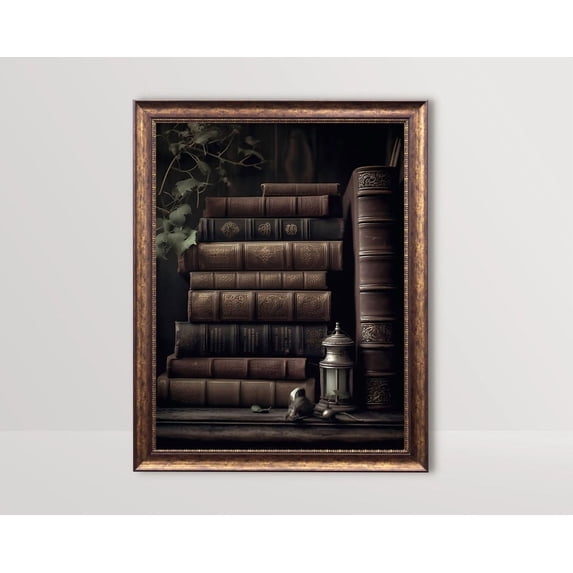 Books Wall Art Print, Dark Academia, Moody Bookish, Cottagecore ...