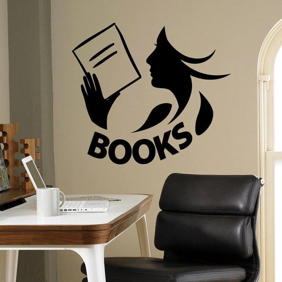 Books Wall Decal Library Reading Room Book Shop Kids Bedroom Interior Decor Door Window Vinyl Sticker Read Girl Art Mural 28x31cm