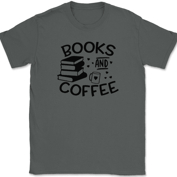 Books and Coffee T-Shirt Funny Reading Novel Caffeine Hobby Graphic Tee - Charcoal, 4XL