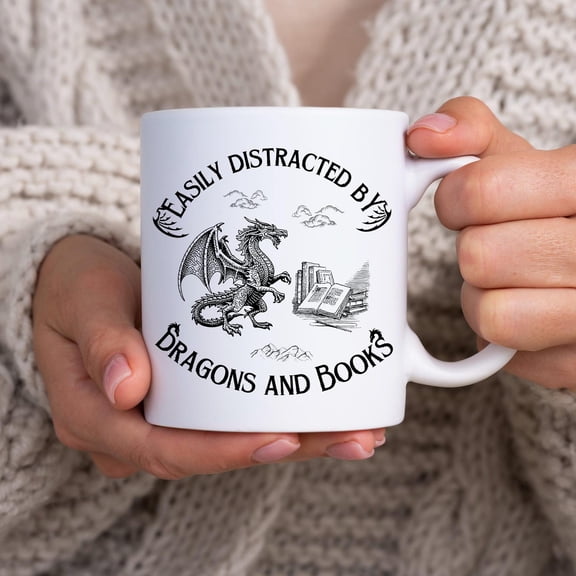 Books and Dragons Mug Gift for Bookworm Reader Book Lover Dragon and Magic Coffee Gift Reading Dragon Introvert Librarian Gift