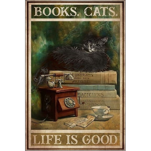 Books cats life is good poster 16 x 24 Inch Poster