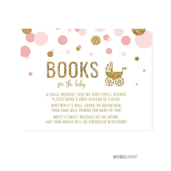 Books for Baby Request Blush Pink Gold Glitter Baby Shower Games, 20-Pack