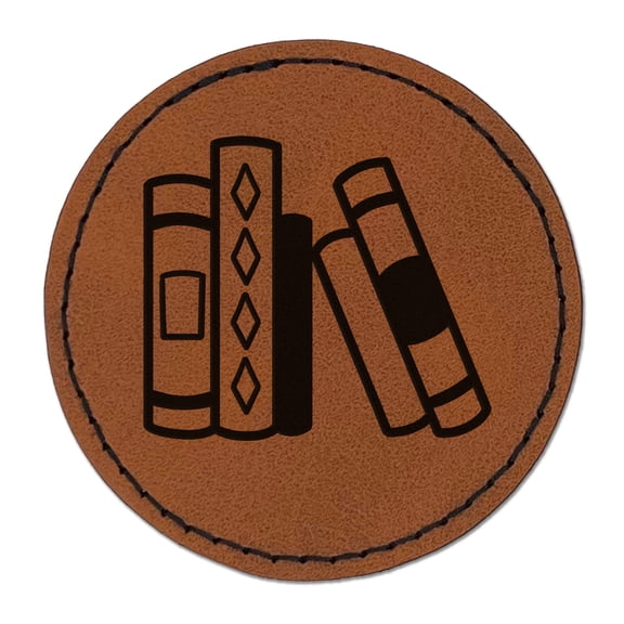 Books in a Row Reading Library 2.5" Faux Leather Round Engraved Iron-On Patch - Brown