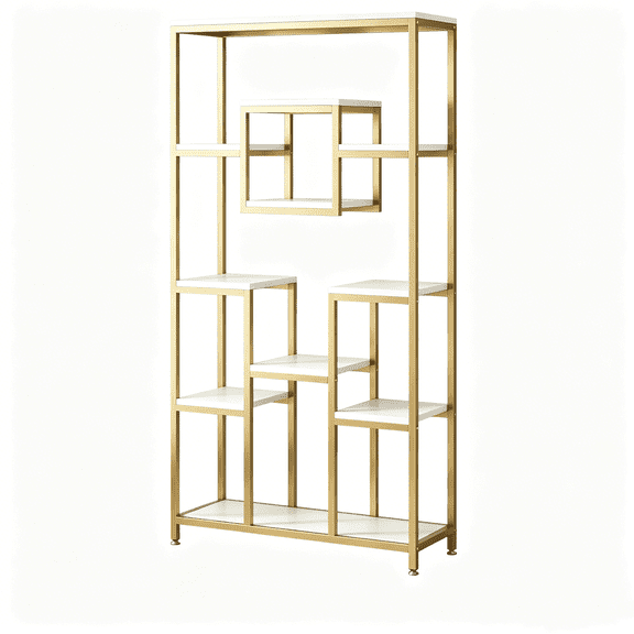Bookshelf 12-Shelf Modern Bookcase, Geometric Cube Design, E1 Particle Board & Metal Frame, Living Room, Home Office, Durable Storage