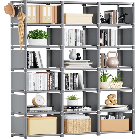 Bookshelf,18 Cube Storage Organizer,Extra Large Book Organizer,Tall Bookcase Shelf,Book Cases/Shelves,Grey Cube Shelf,Cubbies Closet Shelves for Bedroom,Living Room,Home,Office