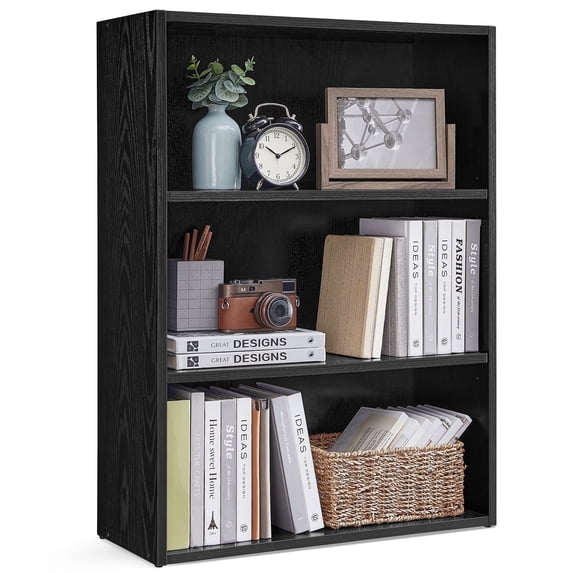 Custos Collection - 3-Tier Adjustable Bookcase, Open Compartment Storage Shelf, 9.4" D x 23.6" W x 32" H, for Living Room, Office, Dining Room, Space-Saving Design, Ebony Black