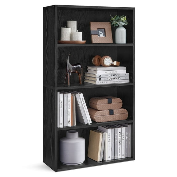 Bookshelf, 23.6'' Wide, 4-Tier Open Bookcase with Adjustable Storage Shelves, Ebony Black