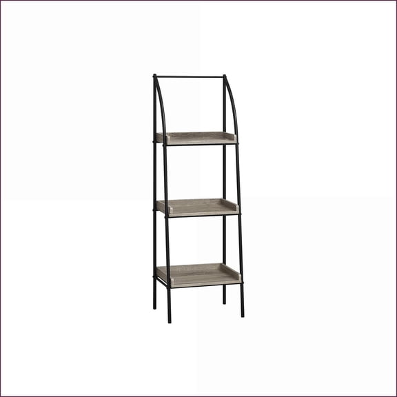 Bookshelf 3 Tier Corner Etagere, 48"H Contemporary Dark Taupe Laminate Black Metal | Taupe | MDF