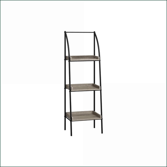 Bookshelf 3 Tier Corner Etagere | 48"H Modern | Dark Taupe Laminate Black Metal | Taupe | MDF