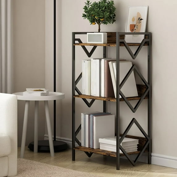 Bookshelf 3 Tier Industrial Bookcase Metal Small Bookcase For Living ...