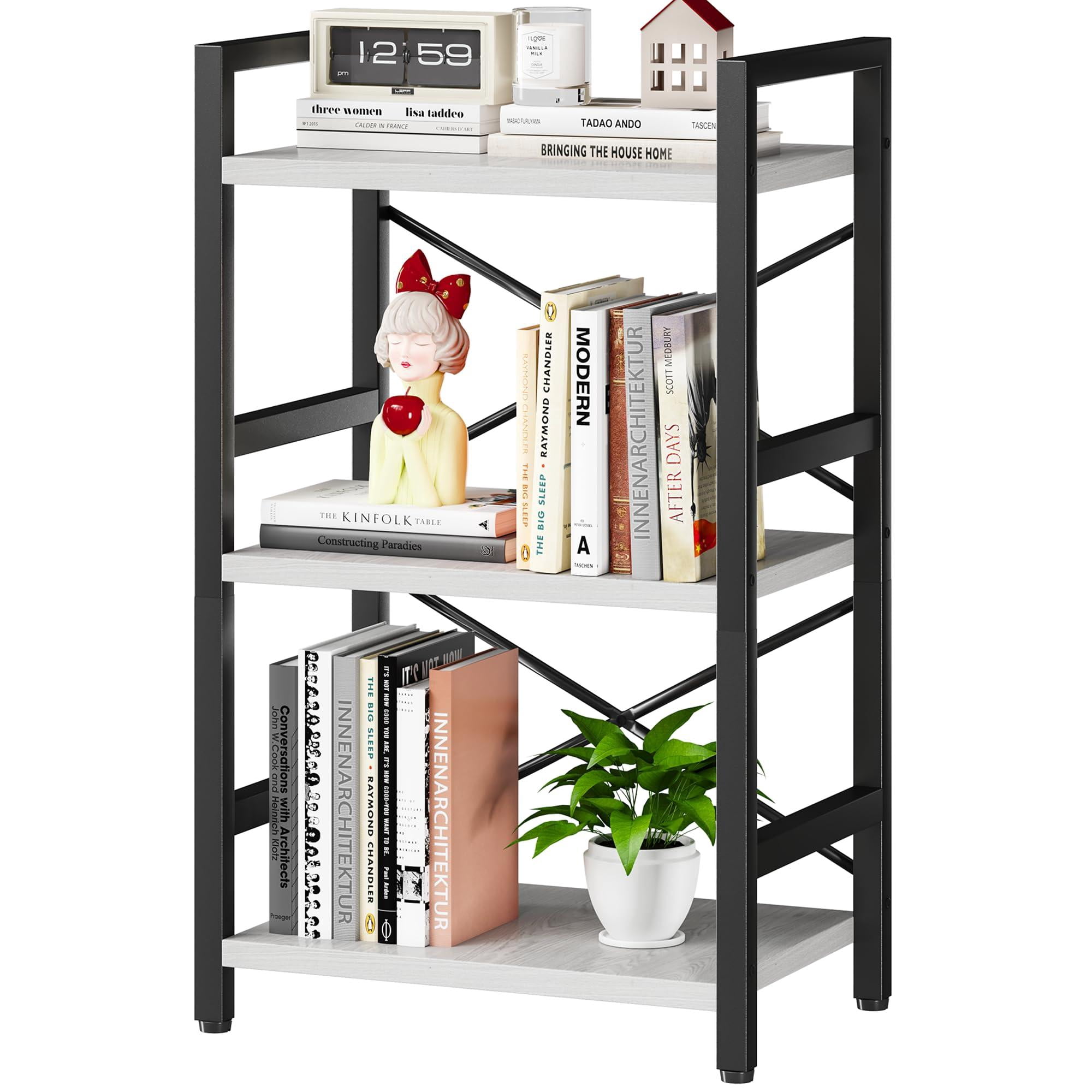 Bookshelf 3 Tier Industrial Bookcase Metal Small Rustic Etagere Book ...