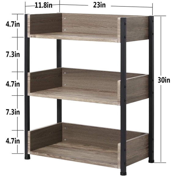 Bookshelf, 30" H Small Bookcase, 3-Tier Storage Organizer, Wood Bookcase with Steel Frame, Shelving Unit for Living Room, Classroom, Office, Dormitory