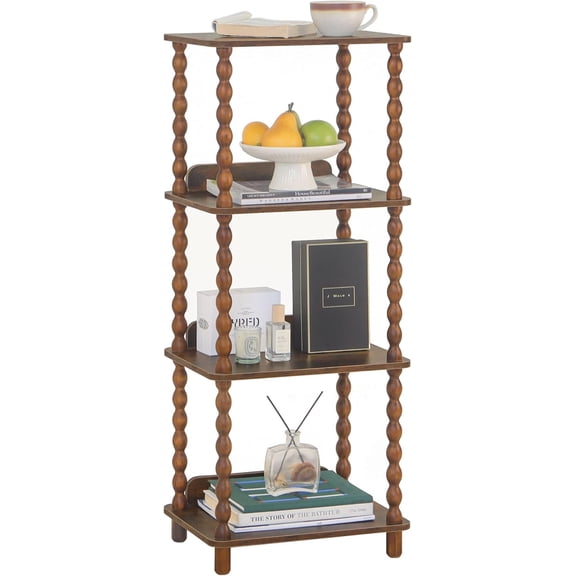 Bookshelf, 4-Tier Bookcase with Open Shelves, Vintage Book Shelf for Small Spaces, Bedroom, Living Room and Office with Solid Wood Legs (Caramel Tan)