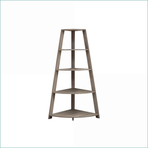 Bookshelf, 4 Tier Corner 60”H Contemporary Warm Dark Taupe | Particle Board