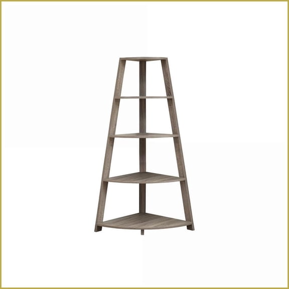 Bookshelf 4 Tier Corner Etagere 60h Contemporary Dark Taupe | Taupe | Particle Board