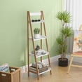 thumbnail image 1 of Bookshelf 4 Tier,Living Room Rustic Standing Shelf Storage Organizer,Solid Bamboo wood,Freestanding Tower Storage Stand Unit for Living Room, Bedroom, Kitchen, Easy Assembly, 1 of 7