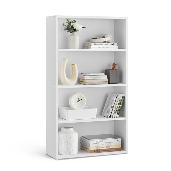 Bookshelf 4-Tier Open Bookcase with Adjustable Storage Shelves Floor Standing Unit White
