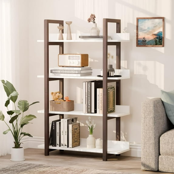 Bookshelf, 4 Tier Standing Bookcase, Small Wooden Book Shelf, Tall Narrow Storage Organizer Shelves for Office,Living Room,Bedroom,Kitchen