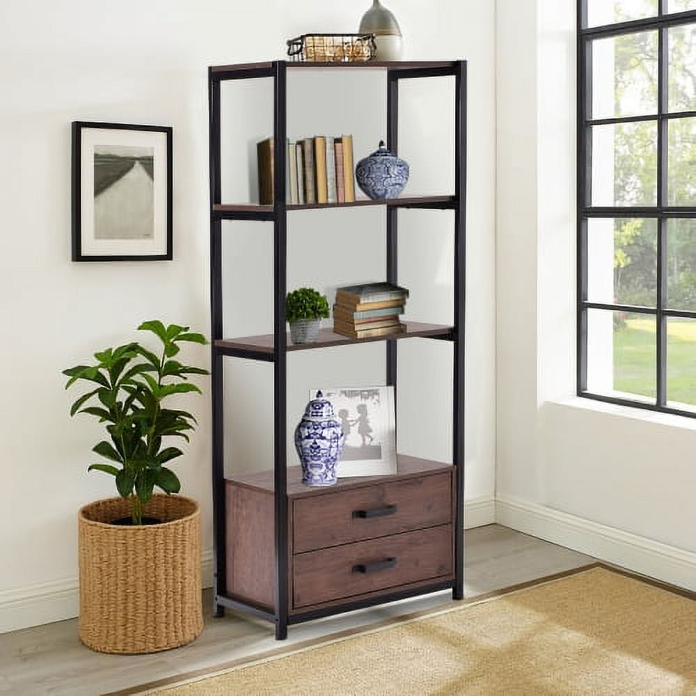 Naiyufa Bookcase, 4-Tier Bookshelf with 2 Drawers,Book Shelves Display Shelf for Living Room, Bedroom, Home Office