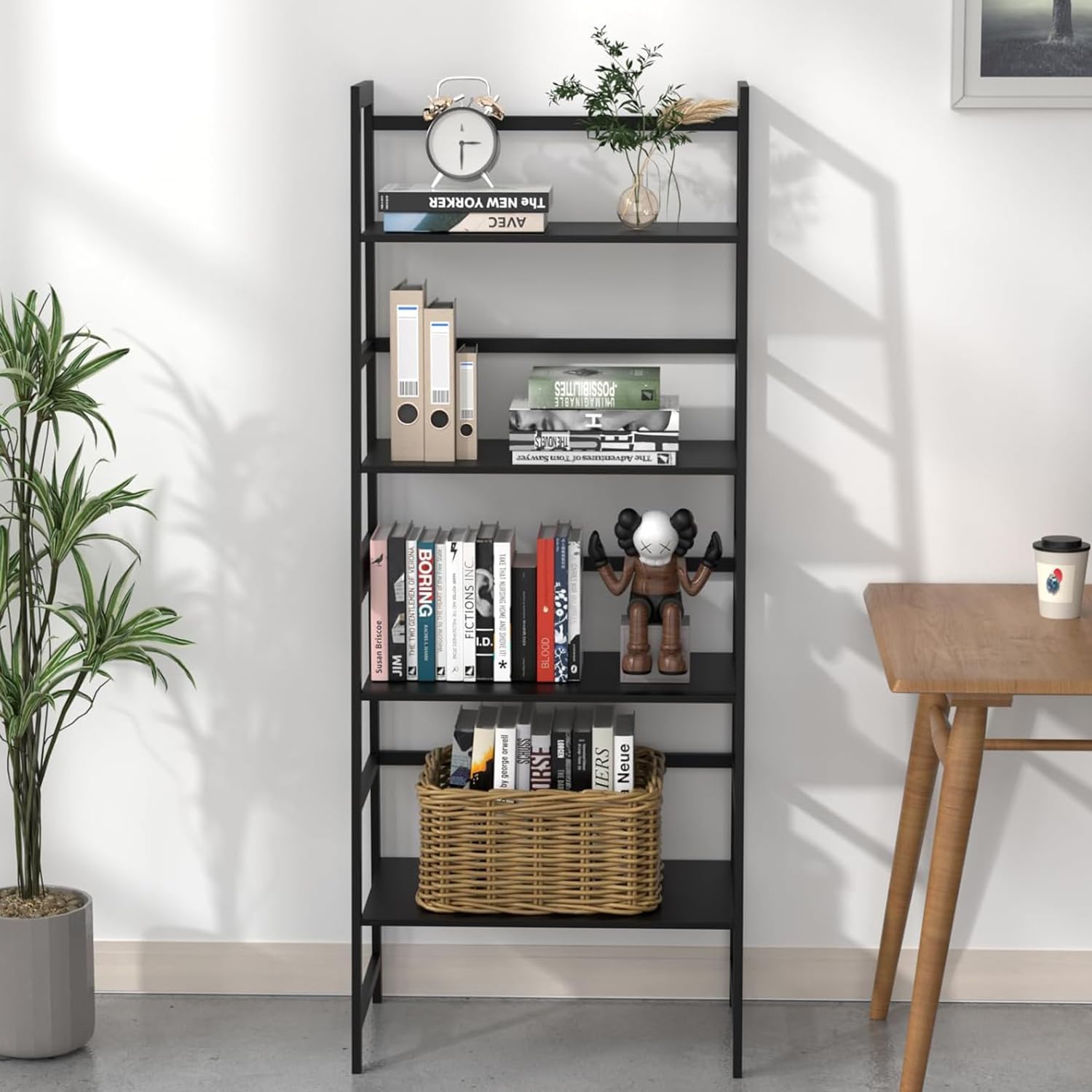 Bookshelf 4 Tiers, Bamboo Bookcase Tall Book Shelf Storage Organizer