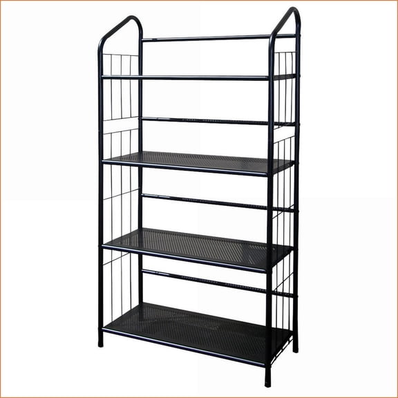 Bookshelf, 49” Tall 4-Tier Industrial Metal Standing Shelf | Black Finish | Floor Standing
