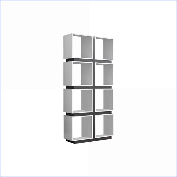 Bookshelf 5 Tier 71H | Contemporary 8 Cube | Charcoal Gray & Snow White | White | Particle Board