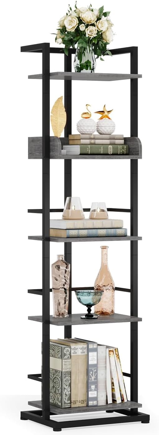 Bookshelf 5Tier Book shelf Narrow Wood Bookcase Tall Corner Book