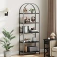thumbnail image 1 of Bookshelf 5 Tier Bookcase Arched Display Racks Tall Standing Bookshelves Metal Frame Modern Storage Rack Shelf Large Wood Book Shelf for Bedroom, Living Room, Home Office, 1 of 9