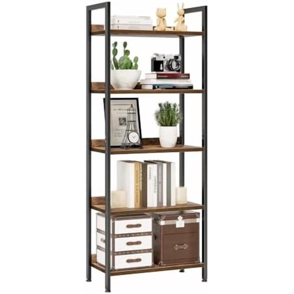 Bookshelf, 5 Tier Bookshelves, Home Office Bookcase Shelf Storage Organizer, Free Standing Storage Shelving Unit for Bedroom, Living Room and Home Office, Vintage