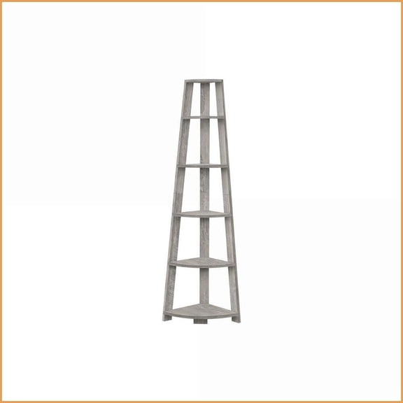 Bookshelf 5-Tier Corner Etagere, 72H Contemporary Slate Gray | Grey | Particle Board