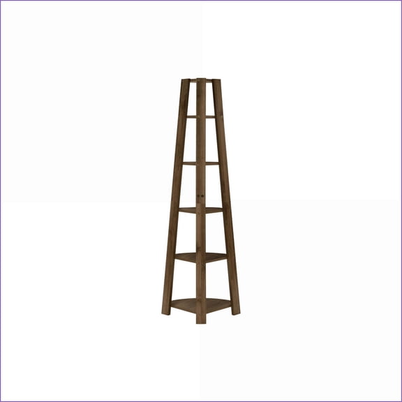 Bookshelf 5 Tier Corner Etagere | 72H Contemporary Walnut Brown | Particle Board