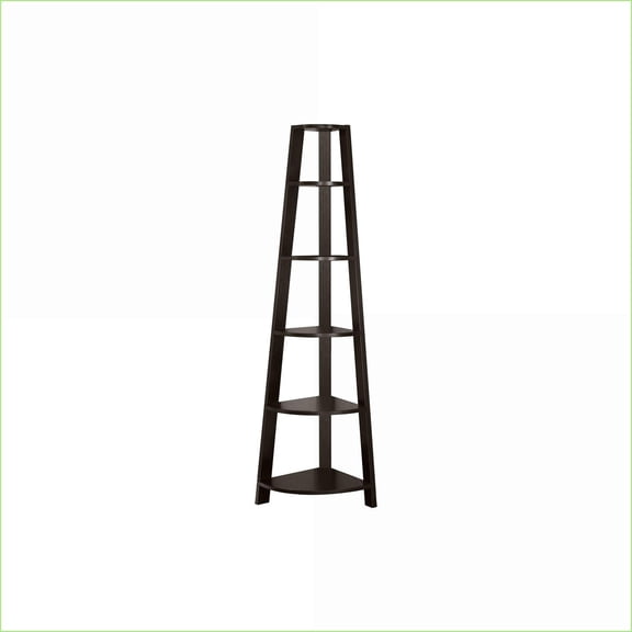 Bookshelf 5-Tier Corner Etagere | Contemporary Modern | 71"H Espresso | Particle Board
