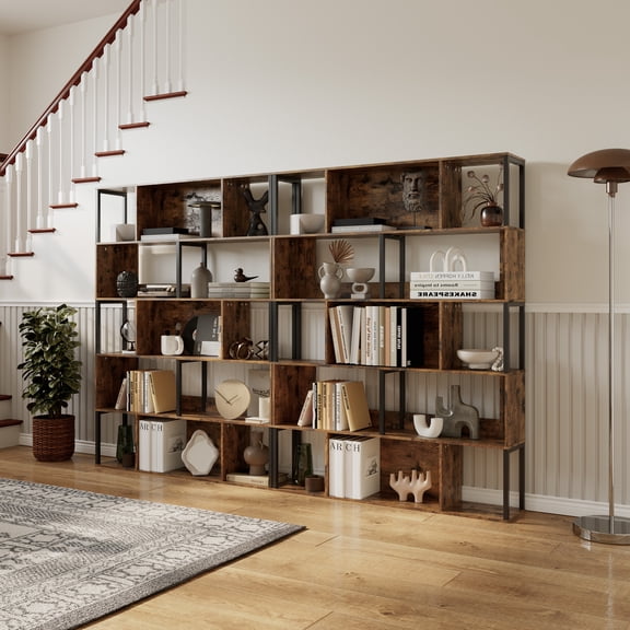 Bookshelf 5 Tier Industrial Bookcase Tall Storage Shelf Geometric Display Rack Room Divider
