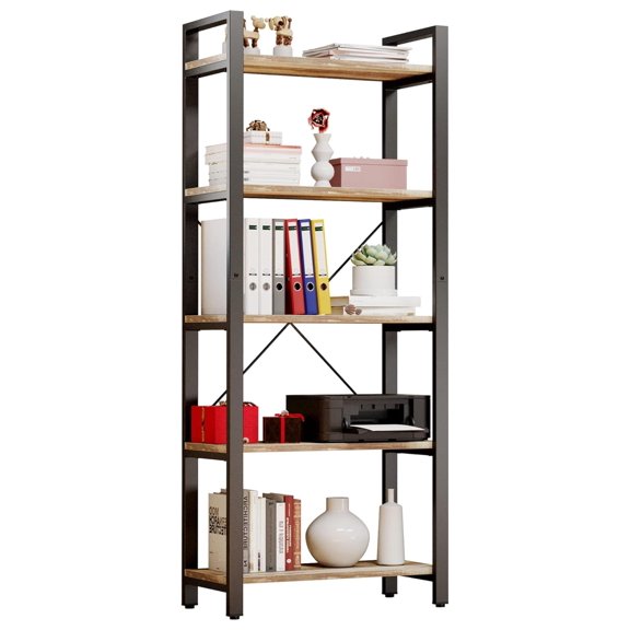Bookshelf 5-Tier Ladder Shelf 110 lbs Shelf Vintage Industrial Style Bookcase for Home Decor, Office Decor