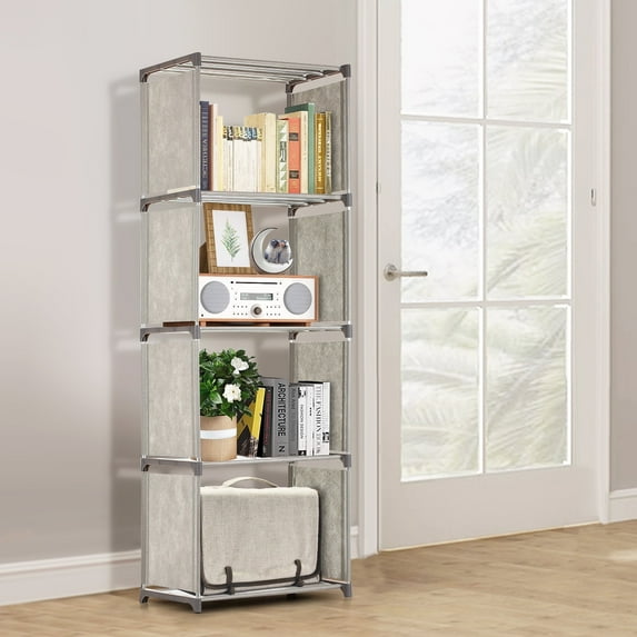 Bookshelf 5 Tier Portable Bookcase 4 Cube Storage Shelves Adjustable Storage Organizer Kid BookShelf for Home Office Bedroom Study