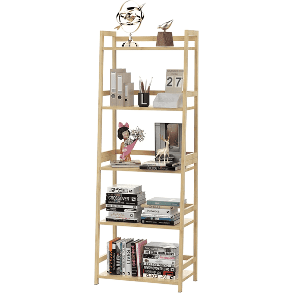 Bookshelf 5 Tiers, Bamboo Bookcase Book Shelf Storage Organizer Modern Display Shelving Unit Tall Book Shelf Corner Storage Rack for Home Office,Living Room