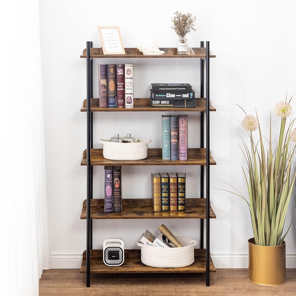 Bookshelf 5Tier, Open Etagere Bookcase, Freestanding Bookshelves For